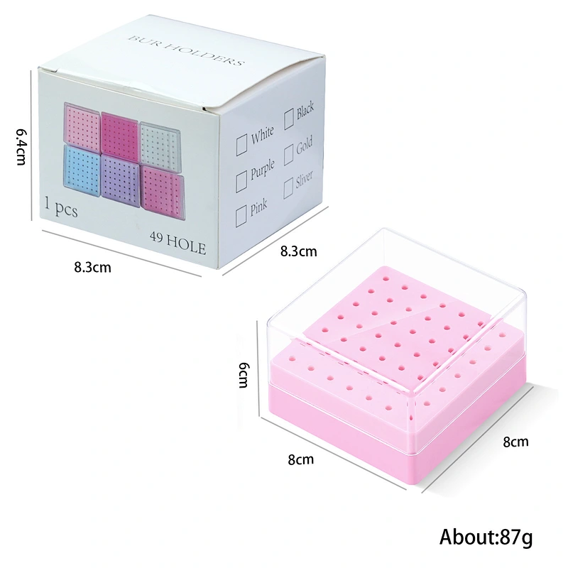 49 Hole Square Nail Drill Bits Holder Storage Box